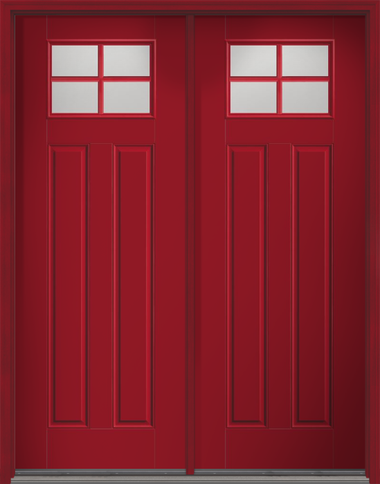 96" Low-E Craftsman 4 Lite 2 Panel SDL Smooth Fiberglass Double Door