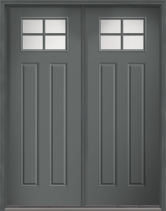 96" Satin Etch Craftsman 4 Lite 2 Panel SDL Smooth Fiberglass Double Door