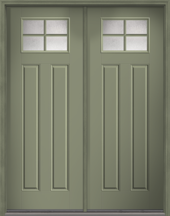 96" Rainglass Craftsman 4 Lite 2 Panel SDL Smooth Fiberglass Double Door