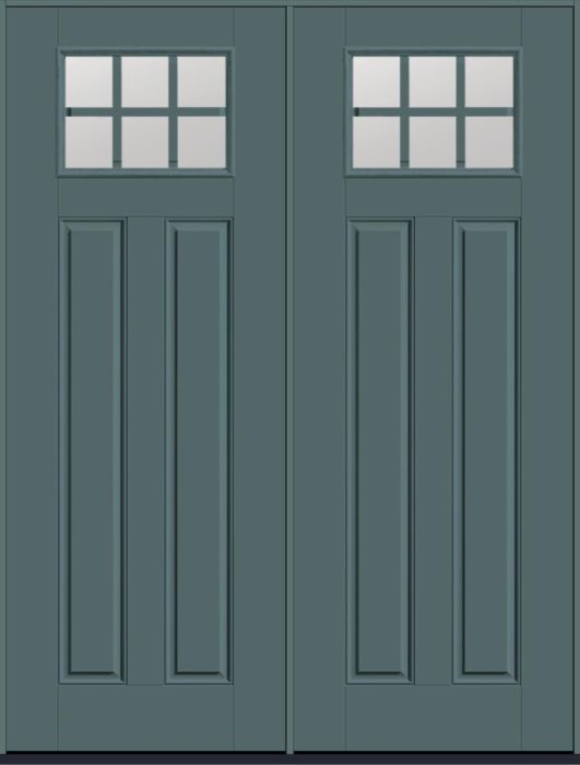 96" Low-E Craftsman 6 Lite 2 Panel SDL Smooth Fiberglass Double Door