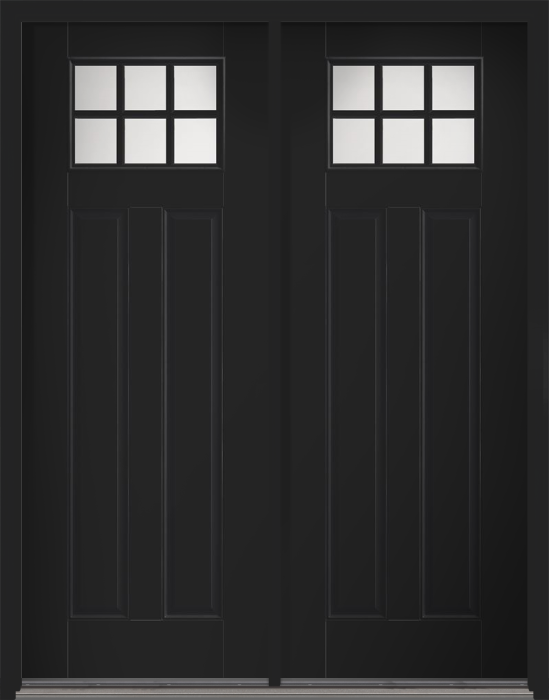 96" Satin Etch Craftsman 6 Lite 2 Panel SDL Smooth Fiberglass Double Door