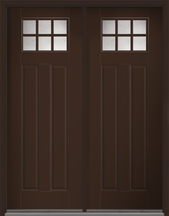 96" Rainglass Craftsman 6 Lite 2 Panel SDL Smooth Fiberglass Double Door