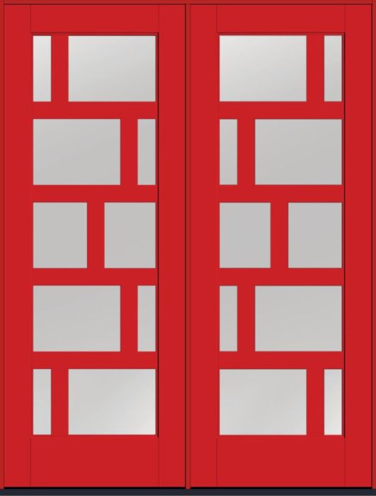 96" Clear Contemporary Asymmetrical 10 Lite Left SDL Flat 3-1/2" Smooth Full Lite Flush-Glazed Fiberglass Double Door
