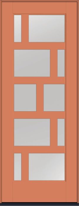 96" Low-E Contemporary Asymmetrical 10 Lite Left SDL Flat 3-1/2" Smooth Full Lite Flush-Glazed Fiberglass Single Door
