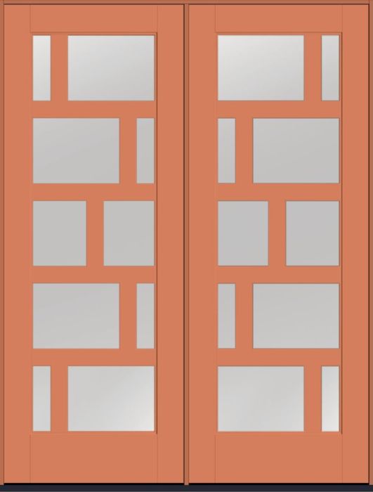 96" Low-E Contemporary Asymmetrical 10 Lite Left SDL Flat 3-1/2" Smooth Full Lite Flush-Glazed Fiberglass Double Door