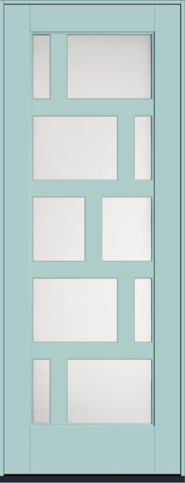 96" Satin Etch Contemporary Asymmetrical 10 Lite Left SDL Flat 3-1/2" Smooth Full Lite Flush-Glazed Fiberglass Single Door