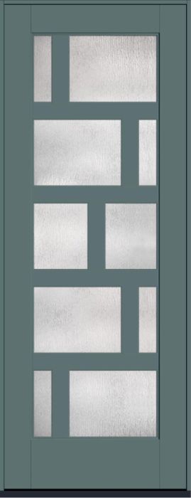 96" Rainglass Contemporary Asymmetrical 10 Lite Left SDL Flat 3-1/2" Smooth Full Lite Flush-Glazed Fiberglass Single Door