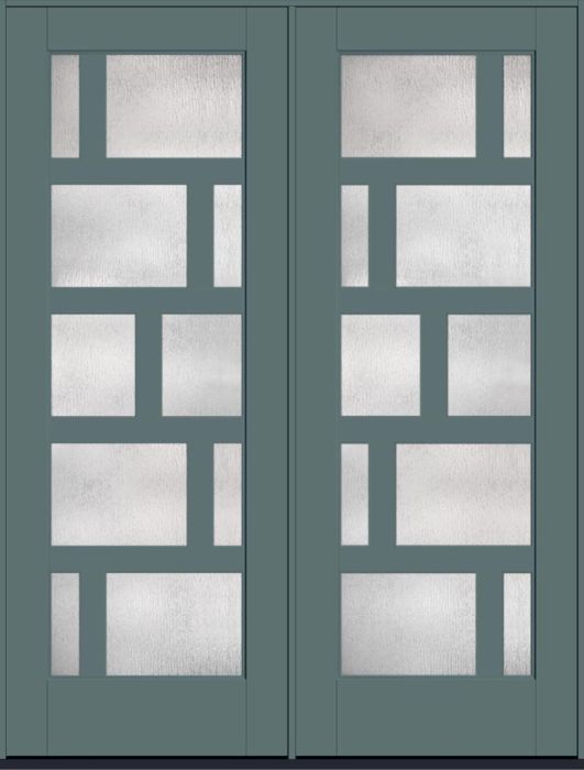 96" Rainglass Contemporary Asymmetrical 10 Lite Left SDL Flat 3-1/2" Smooth Full Lite Flush-Glazed Fiberglass Double Door