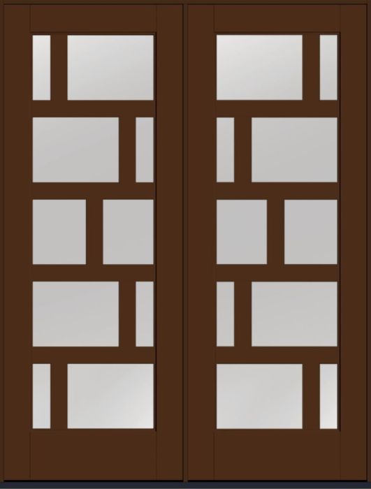 96" Clear Contemporary Asymmetrical 10 Lite Right SDL Flat 3-1/2" Smooth Full Lite Flush-Glazed Fiberglass Double Door