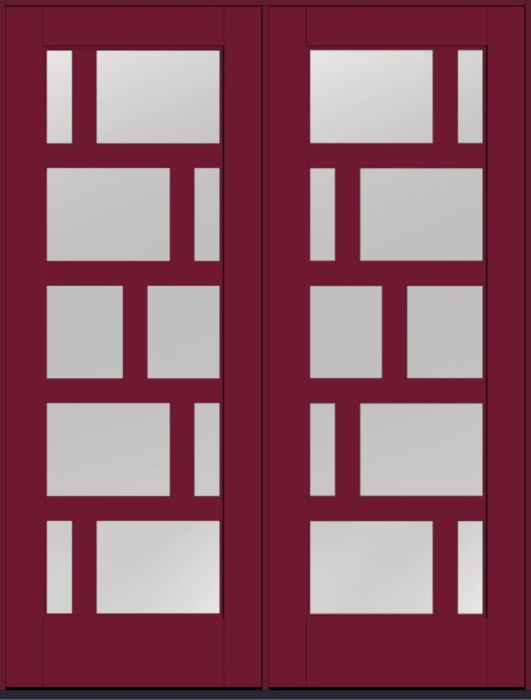 96" Low-E Contemporary Asymmetrical 10 Lite Right SDL Flat 3-1/2" Smooth Full Lite Flush-Glazed Fiberglass Double Door