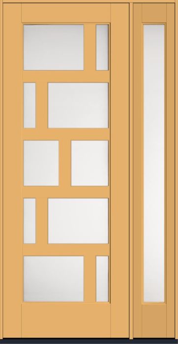 96" Satin Etch Contemporary Asymmetrical 10 Lite Right SDL Flat 3-1/2" Smooth Full Lite Flush-Glazed Fiberglass Single Door, Sidelite