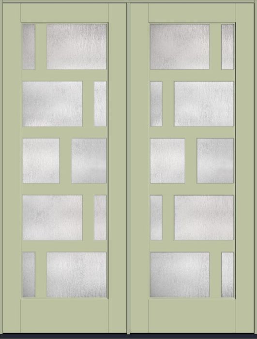 96" Rainglass Contemporary Asymmetrical 10 Lite Right SDL Flat 3-1/2" Smooth Full Lite Flush-Glazed Fiberglass Double Door