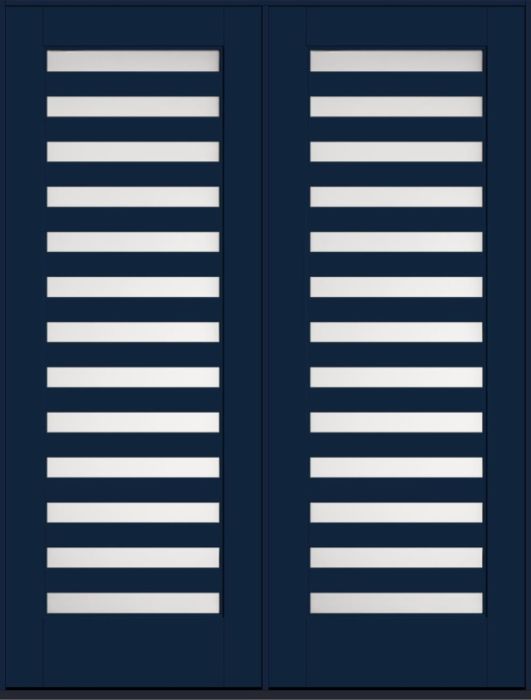 96" Satin Etch Slimlite 13 Lite SDL Flat 3-1/2" Smooth Full Lite Flush-Glazed Fiberglass Double Door