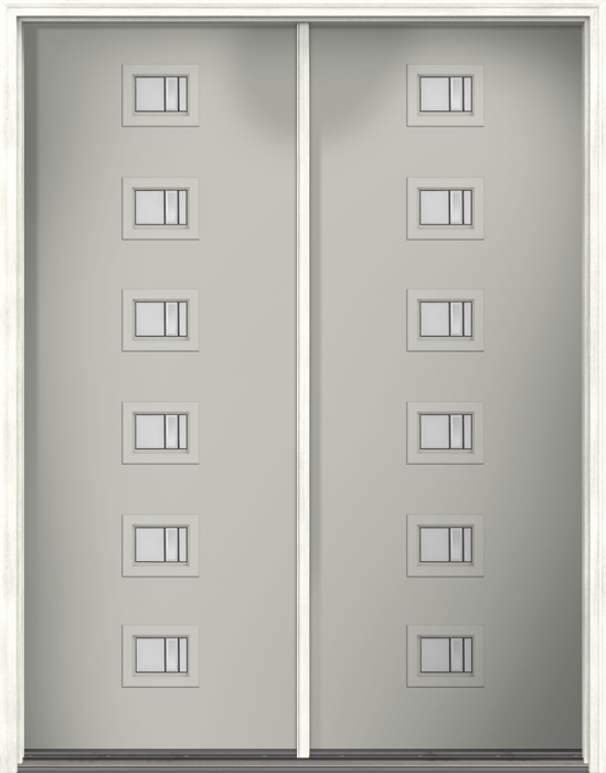 96" Axis Modern Pulse Echo 6-Lite Centered Smooth Fiberglass Double Door
