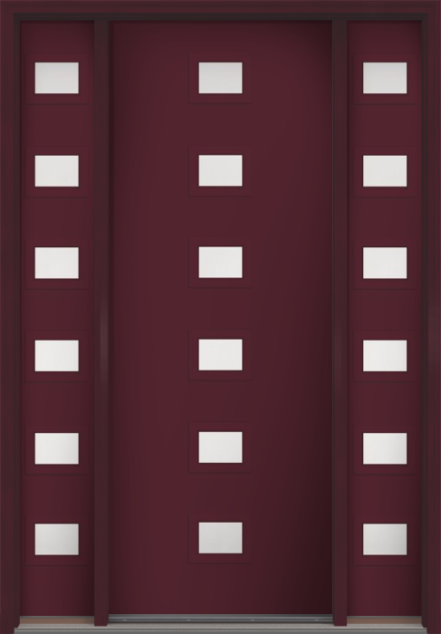96" Satin Etch Modern Pulse Echo 6-Lite Centered Smooth Fiberglass Single Door, Sidelites