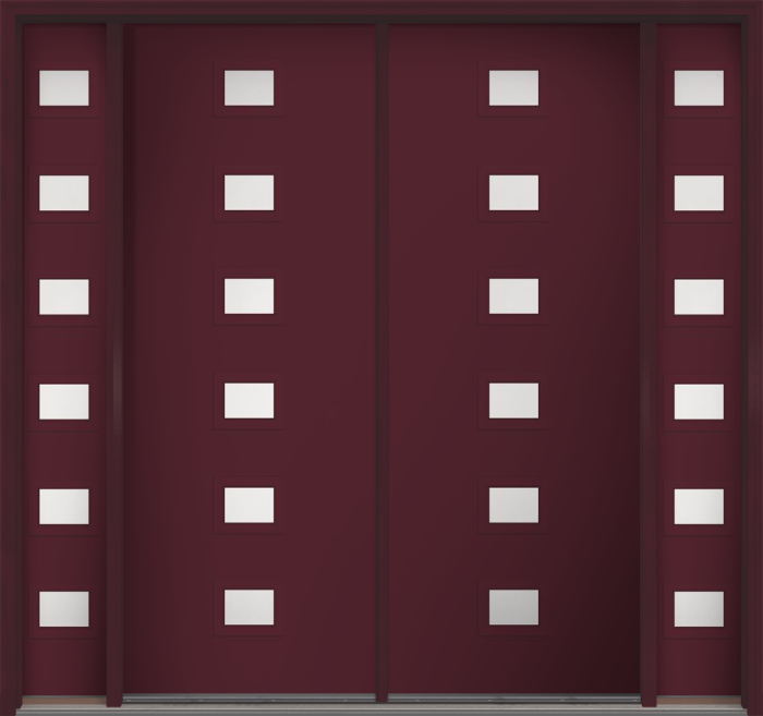 96" Satin Etch Modern Pulse Echo 6-Lite Centered Smooth Fiberglass Double Door, Sidelites