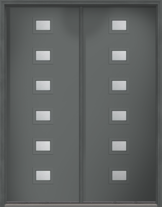 96" Granite Modern Pulse Echo 6-Lite Centered Smooth Fiberglass Double Door