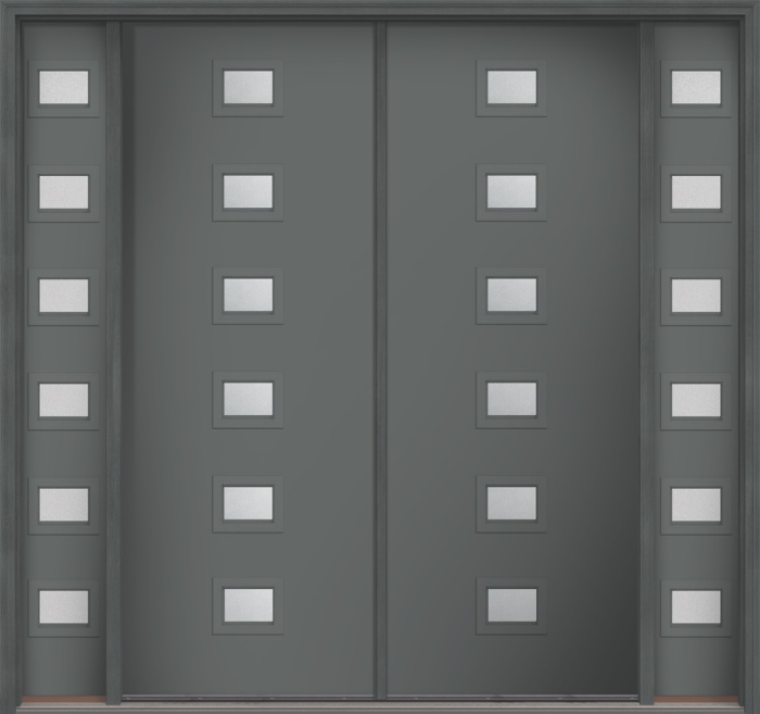96" Granite Modern Pulse Echo 6-Lite Centered Smooth Fiberglass Double Door, Sidelites