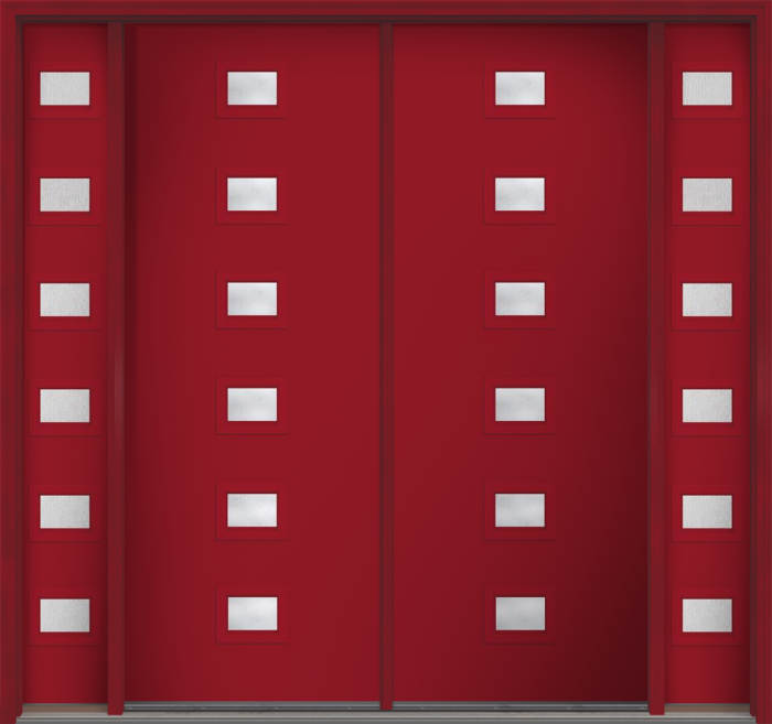 96" Rainglass Modern Pulse Echo 6-Lite Centered Smooth Fiberglass Double Door, Sidelites