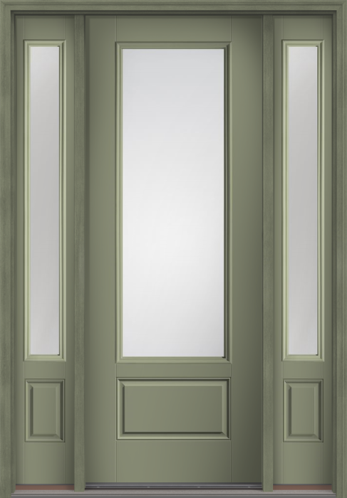 96" Low-E 3/4 Lite 1 Panel Smooth Fiberglass Single Door, Sidelites