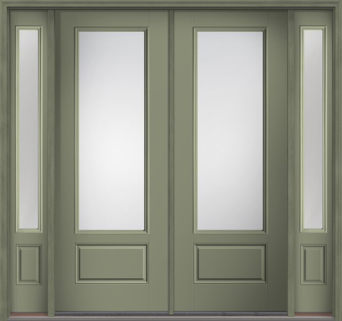 96" Low-E 3/4 Lite 1 Panel Smooth Fiberglass Double Door, Sidelites