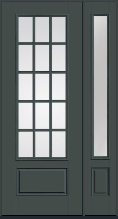 96" Clear Colonial 15 Lite SDL Smooth 3/4 Lite 1 Panel Fiberglass Single Door, Sidelite