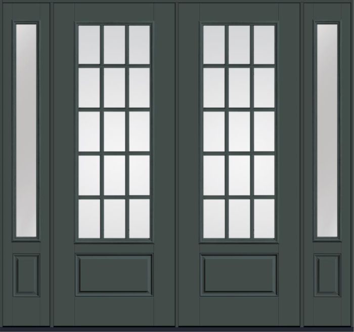 96" Clear Colonial 15 Lite SDL Smooth 3/4 Lite 1 Panel Fiberglass Double Door, Sidelites