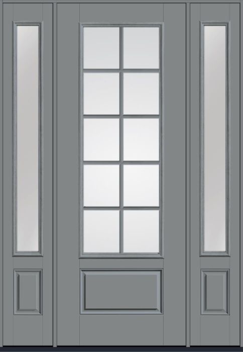 96" Clear Colonial 10 Lite SDL Smooth 3/4 Lite 1 Panel Fiberglass Single Door, Sidelites