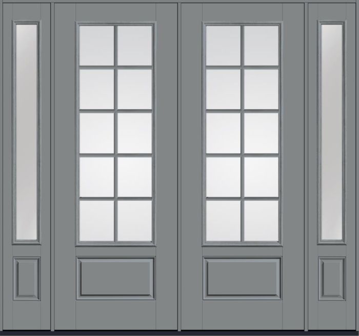 96" Clear Colonial 10 Lite SDL Smooth 3/4 Lite 1 Panel Fiberglass Double Door, Sidelites