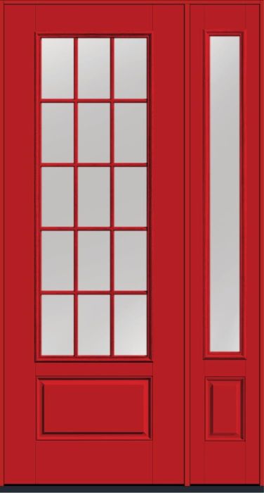 96" Clear Colonial 15 Lite Fixed Grilles Smooth 3/4 Lite 1 Panel Fiberglass Single Door, Sidelite