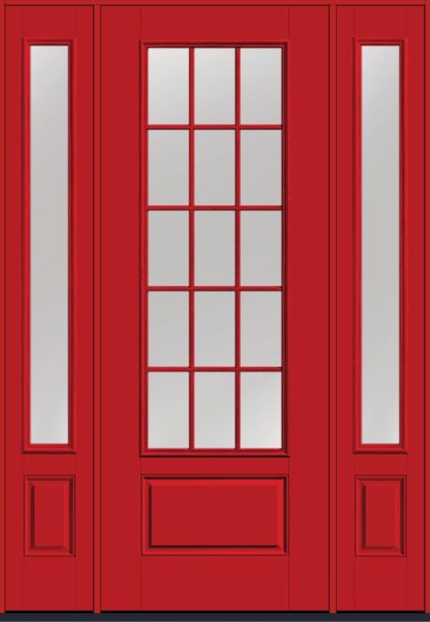 96" Clear Colonial 15 Lite Fixed Grilles Smooth 3/4 Lite 1 Panel Fiberglass Single Door, Sidelites