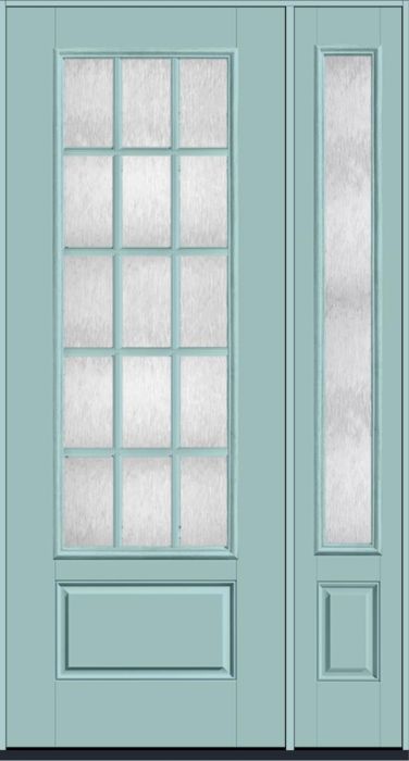 96" Chord Colonial 15 Lite SDL Smooth 3/4 Lite 1 Panel Fiberglass Single Door, Full Sidelite