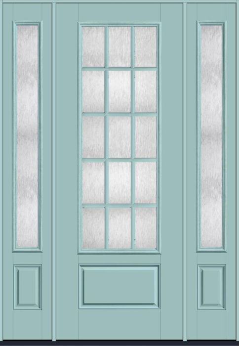 96" Chord Colonial 15 Lite SDL Smooth 3/4 Lite 1 Panel Fiberglass Single Door, Full Sidelites
