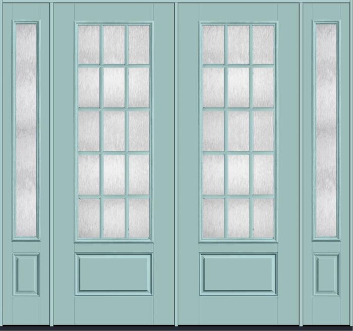 96" Chord Colonial 15 Lite SDL Smooth 3/4 Lite 1 Panel Fiberglass Double Door, Full Sidelites