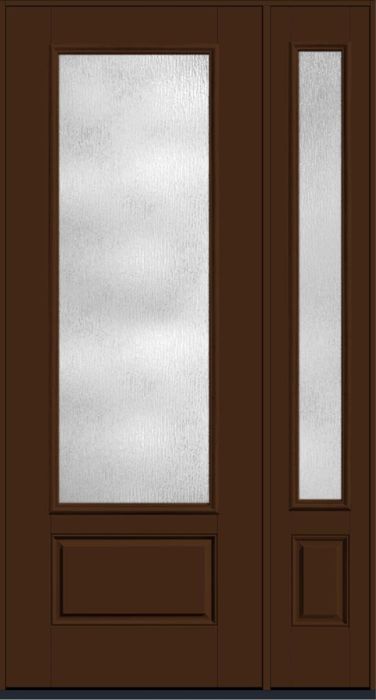 96" Rainglass 3/4 Lite 1 Panel Smooth Fiberglass Single Door, Full Sidelite