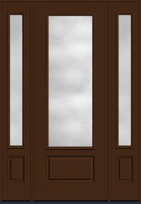 96" Rainglass 3/4 Lite 1 Panel Smooth Fiberglass Single Door, Full Sidelites