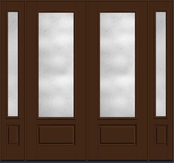 96" Rainglass 3/4 Lite 1 Panel Smooth Fiberglass Double Door, Full Sidelites