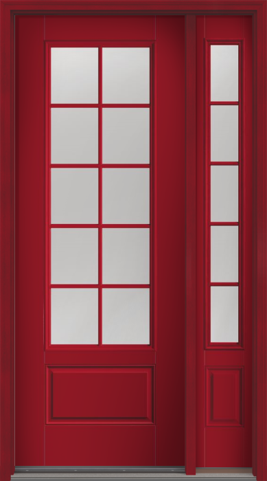 96" Clear Colonial 10 Lite Fixed Grilles Smooth 3/4 Lite 1 Panel Fiberglass Single Door, Sidelite