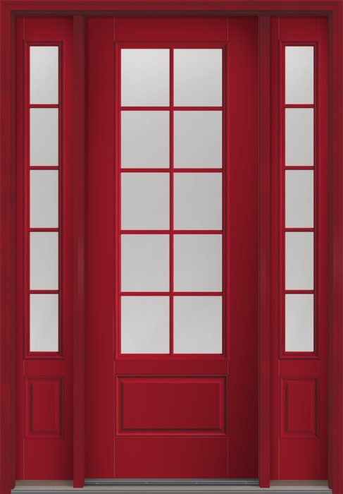 96" Clear Colonial 10 Lite Fixed Grilles Smooth 3/4 Lite 1 Panel Fiberglass Single Door, Sidelites
