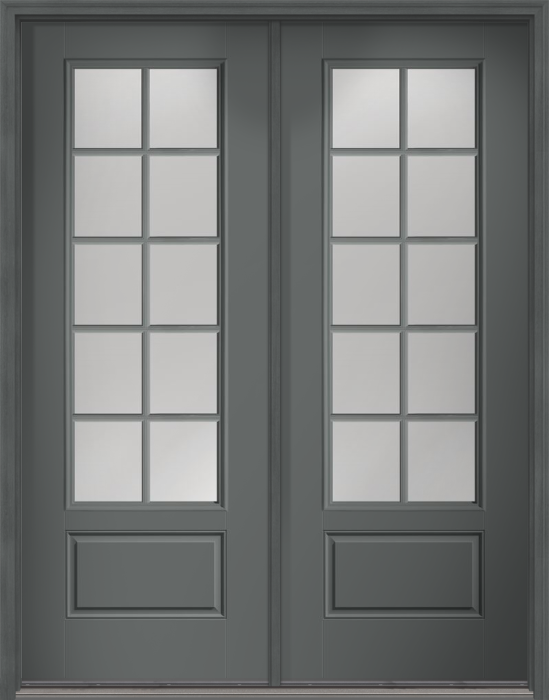 96" Clear Colonial 10 Lite SDL Smooth 3/4 Lite 1 Panel Fiberglass Double Door