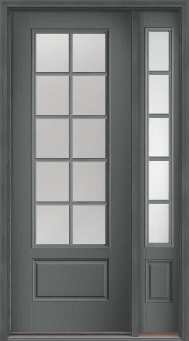 96" Low-E Colonial 10 Lite SDL Smooth 3/4 Lite 1 Panel Fiberglass Single Door, Sidelite