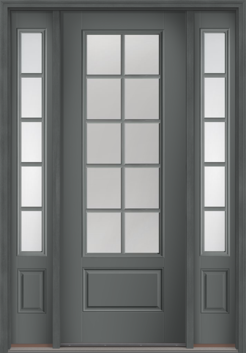 96" Low-E Colonial 10 Lite SDL Smooth 3/4 Lite 1 Panel Fiberglass Single Door, Sidelites