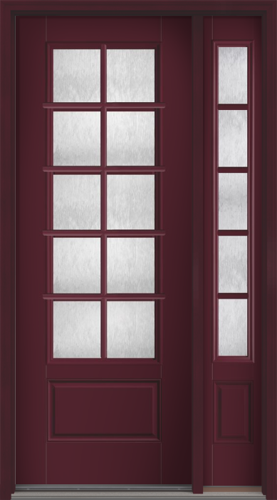 96" Chord Colonial 10 Lite SDL Smooth 3/4 Lite 1 Panel Fiberglass Single Door, Sidelite