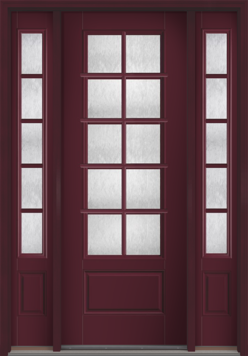 96" Chord Colonial 10 Lite SDL Smooth 3/4 Lite 1 Panel Fiberglass Single Door, Sidelites