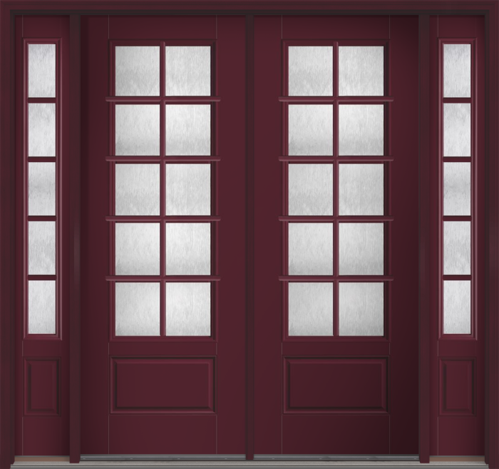 96" Chord Colonial 10 Lite SDL Smooth 3/4 Lite 1 Panel Fiberglass Double Door, Sidelites