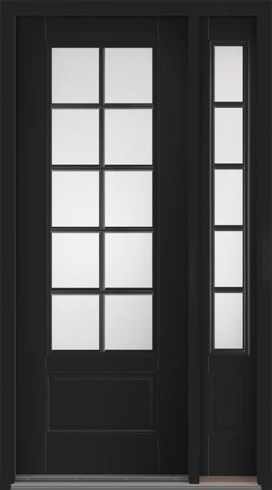 96" Satin Etch Colonial 10 Lite SDL Smooth 3/4 Lite 1 Panel Fiberglass Single Door, Sidelite