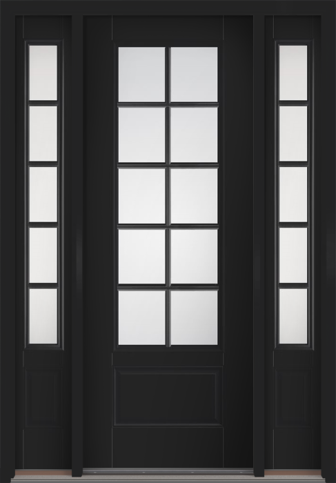 96" Satin Etch Colonial 10 Lite SDL Smooth 3/4 Lite 1 Panel Fiberglass Single Door, Sidelites
