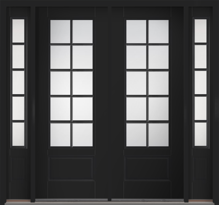 96" Satin Etch Colonial 10 Lite SDL Smooth 3/4 Lite 1 Panel Fiberglass Double Door, Sidelites