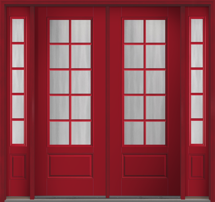 96" Chinchilla Colonial 10 Lite SDL Smooth 3/4 Lite 1 Panel Fiberglass Double Door, Sidelites
