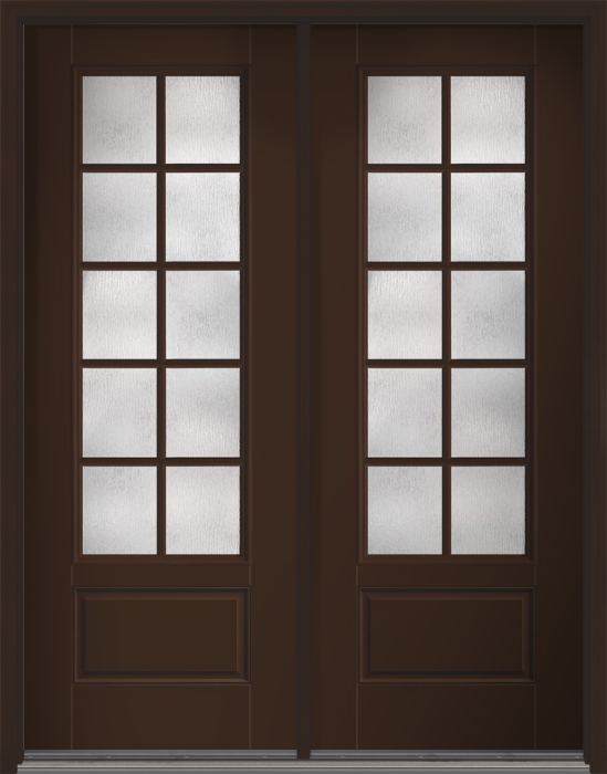 96" Rainglass Colonial 10 Lite SDL Smooth 3/4 Lite 1 Panel Fiberglass Double Door